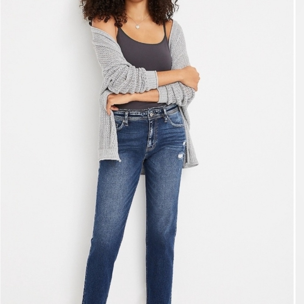 KanCan Blue Straight Leg Jeans with Distressed Details
